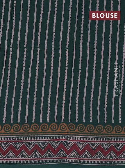 Cotton block printed saree bottle green with butta prints and printed border