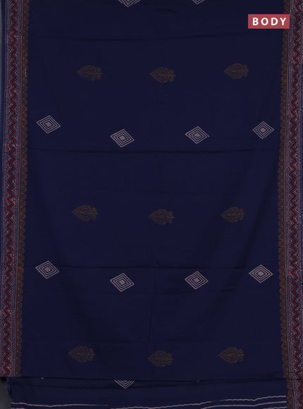 Cotton block printed saree navy blue with butta prints and printed border