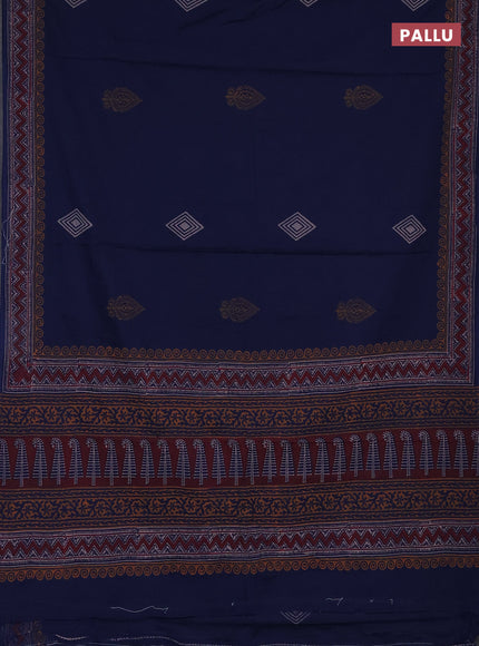Cotton block printed saree navy blue with butta prints and printed border