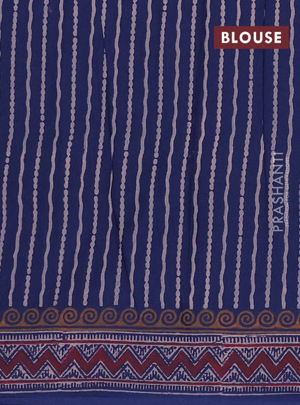 Cotton block printed saree navy blue with butta prints and printed border