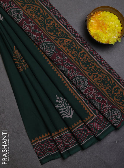 Cotton block printed saree bottle green with butta prints and printed border