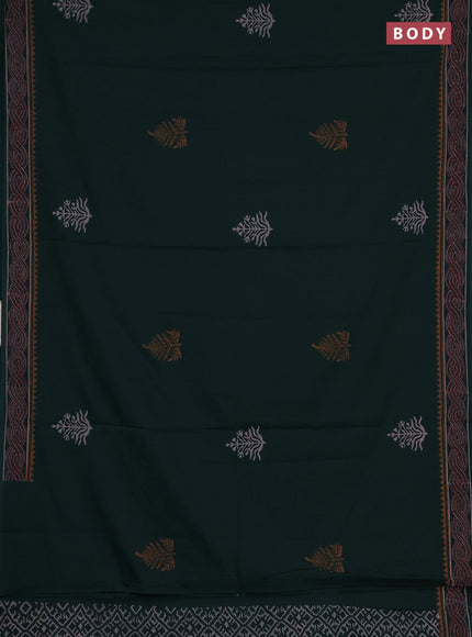 Cotton block printed saree bottle green with butta prints and printed border