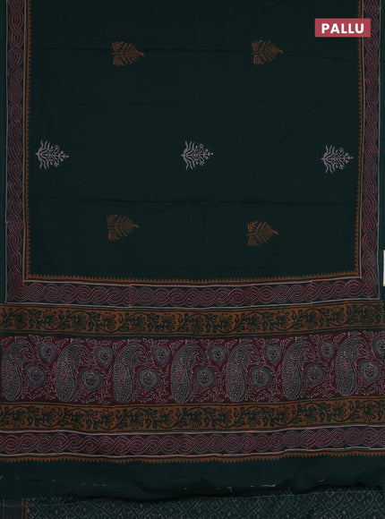 Cotton block printed saree bottle green with butta prints and printed border