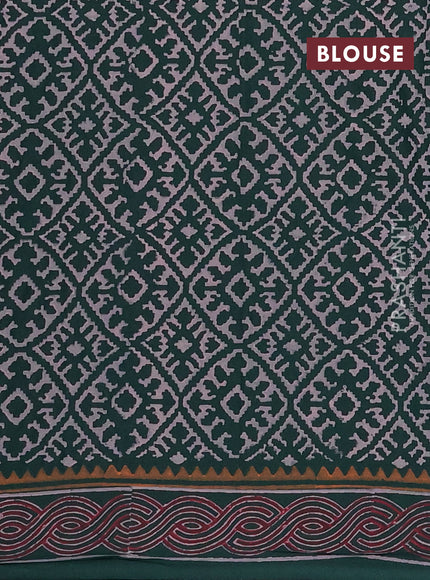 Cotton block printed saree bottle green with butta prints and printed border