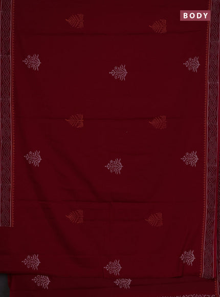 Cotton block printed saree maroon with butta prints and printed border