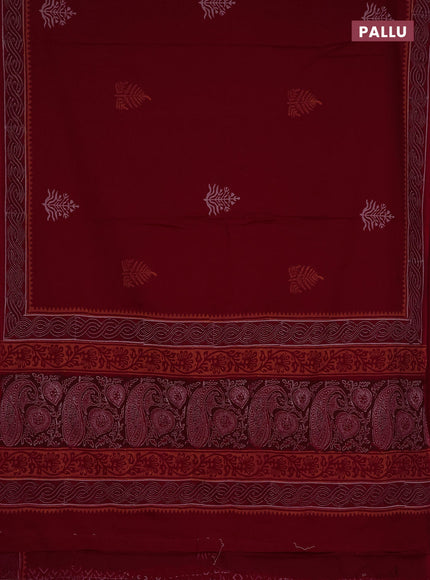 Cotton block printed saree maroon with butta prints and printed border