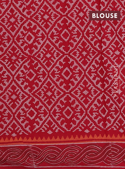 Cotton block printed saree maroon with butta prints and printed border