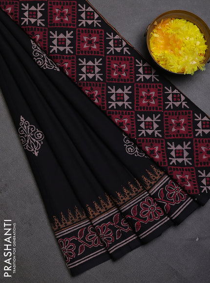 Cotton block printed saree black with butta prints and printed border