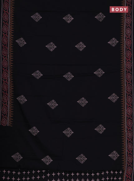 Cotton block printed saree black with butta prints and printed border