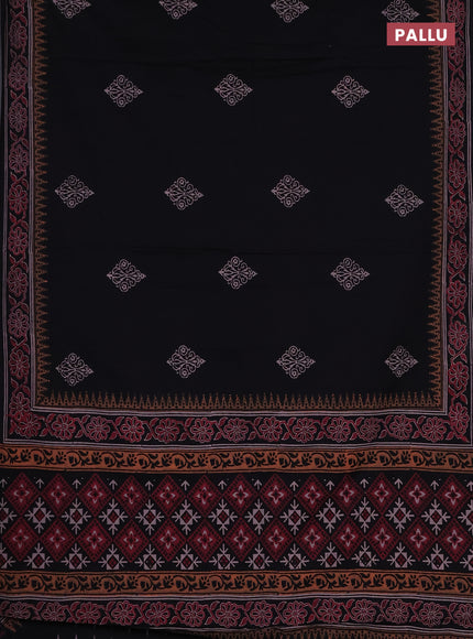 Cotton block printed saree black with butta prints and printed border