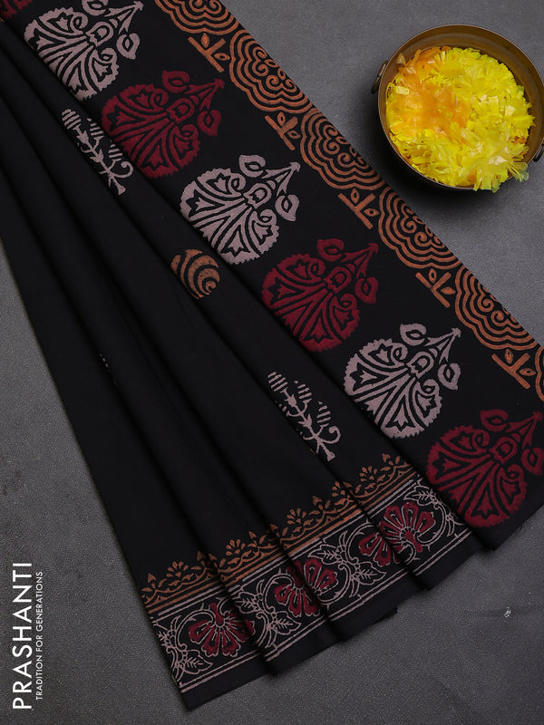 Cotton block printed saree black with butta prints and printed border