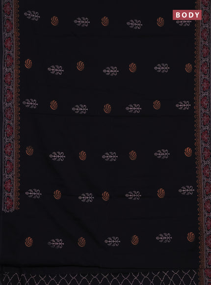 Cotton block printed saree black with butta prints and printed border