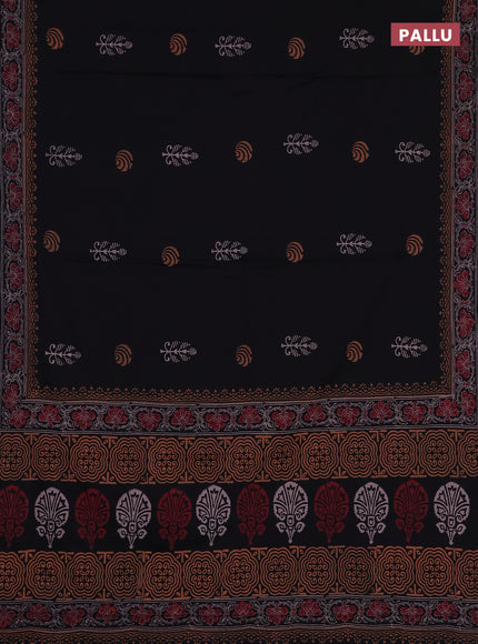 Cotton block printed saree black with butta prints and printed border