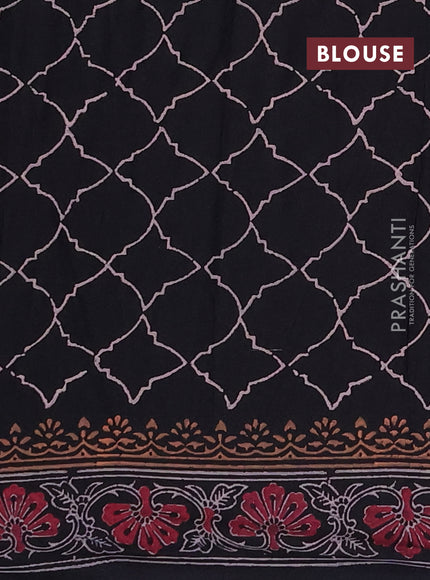 Cotton block printed saree black with butta prints and printed border