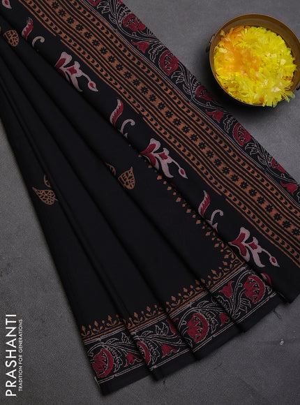 Cotton block printed saree black with butta prints and printed border