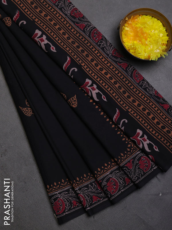 Cotton block printed saree black with butta prints and printed border