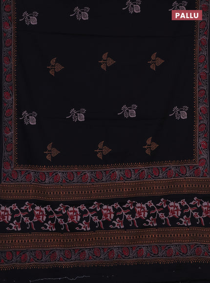 Cotton block printed saree black with butta prints and printed border