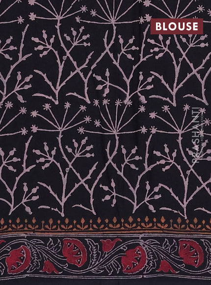 Cotton block printed saree black with butta prints and printed border