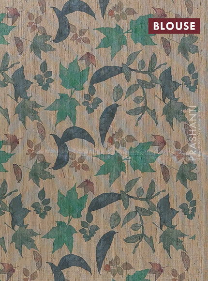 Art dupion saree teal green and beige with allover zari woven buttas and printed pallu