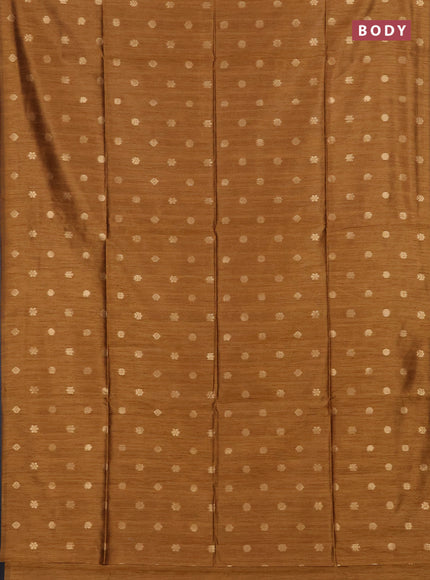 Art dupion saree dark mustard and beige with allover zari woven buttas and printed pallu