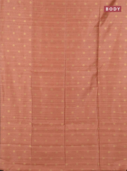 Art dupion saree orange shade and beige with allover zari woven buttas and printed pallu