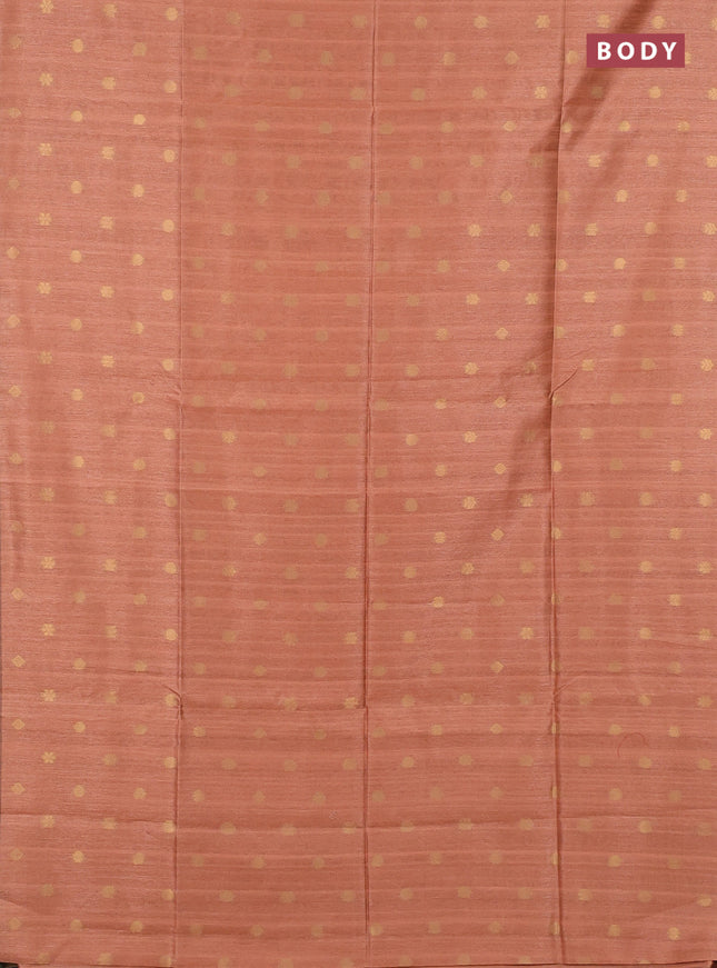 Art dupion saree orange shade and beige with allover zari woven buttas and printed pallu