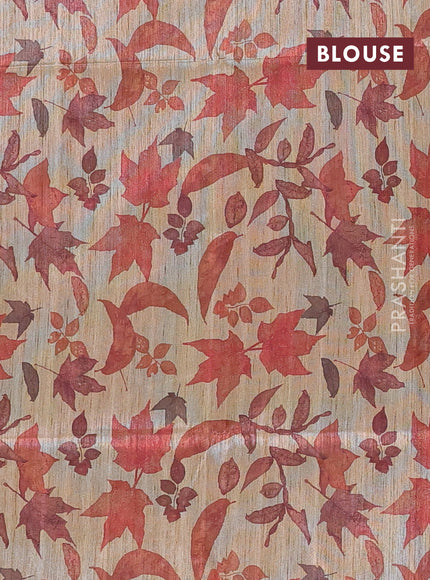 Art dupion saree orange shade and beige with allover zari woven buttas and printed pallu