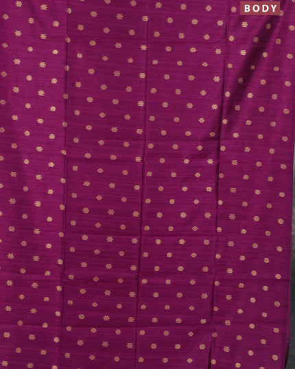 Art dupion saree dark magenta and beige with allover zari woven buttas and printed pallu