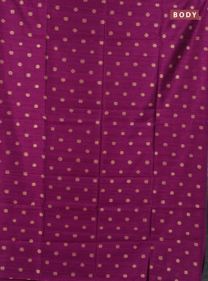 Art dupion saree dark magenta and beige with allover zari woven buttas and printed pallu