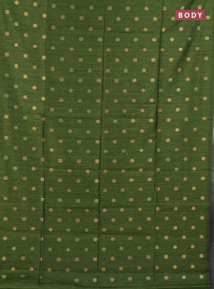 Art dupion saree mehendi green and beige with allover zari woven buttas and printed pallu
