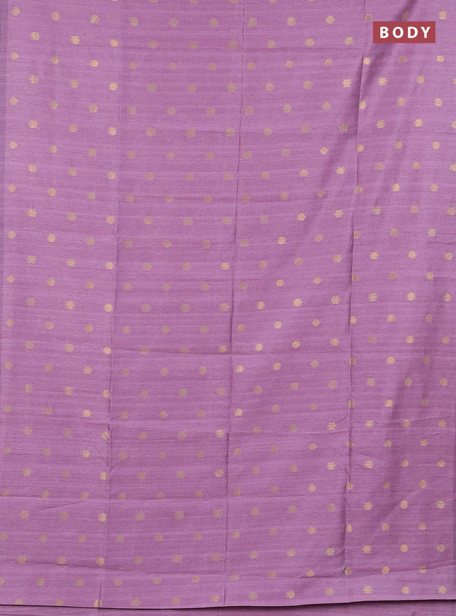 Art dupion saree lavender and beige with allover zari woven buttas and printed pallu