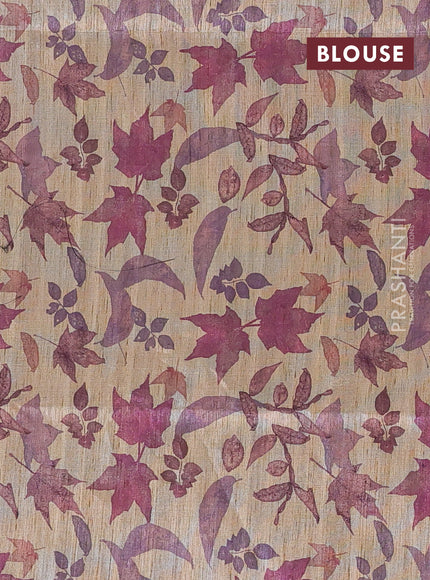 Art dupion saree lavender and beige with allover zari woven buttas and printed pallu
