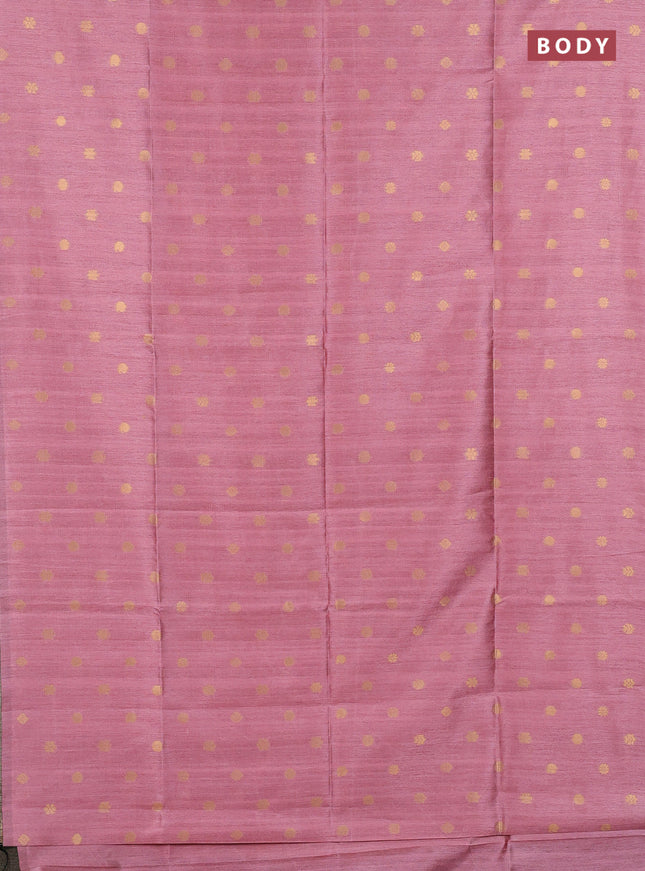 Art dupion saree light pink and beige with allover zari woven buttas and printed pallu