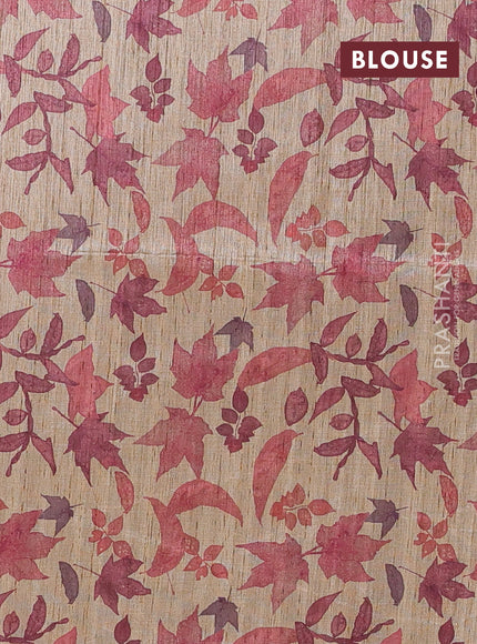 Art dupion saree light pink and beige with allover zari woven buttas and printed pallu