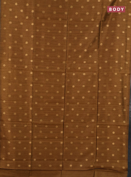 Art dupion saree dark mustard and beige with allover zari woven buttas and printed pallu