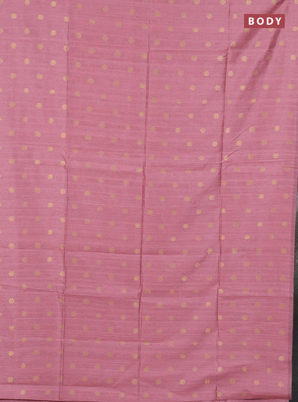 Art dupion saree light pink and beige with allover zari woven buttas and printed pallu