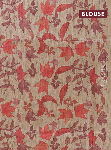Art dupion saree light pink and beige with allover zari woven buttas and printed pallu
