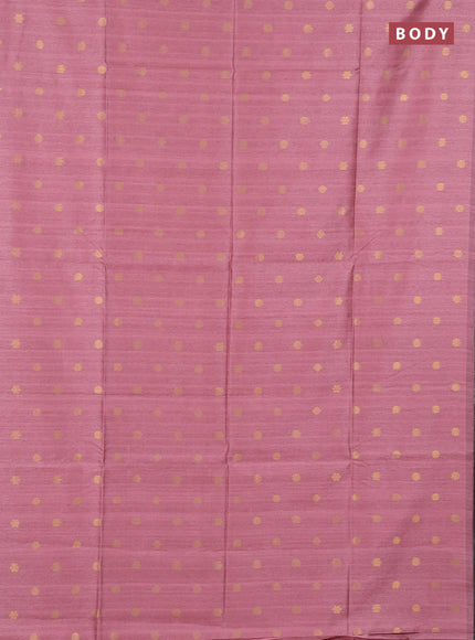Art dupion saree light pink and beige with allover zari woven buttas and printed pallu