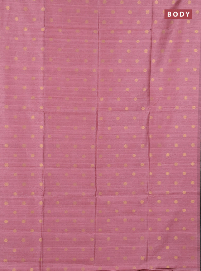 Art dupion saree light pink and beige with allover zari woven buttas and printed pallu