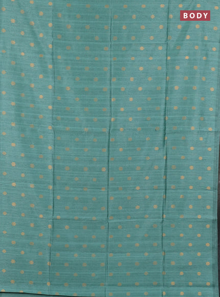 Art dupion saree teal green and beige with allover zari woven buttas and printed pallu