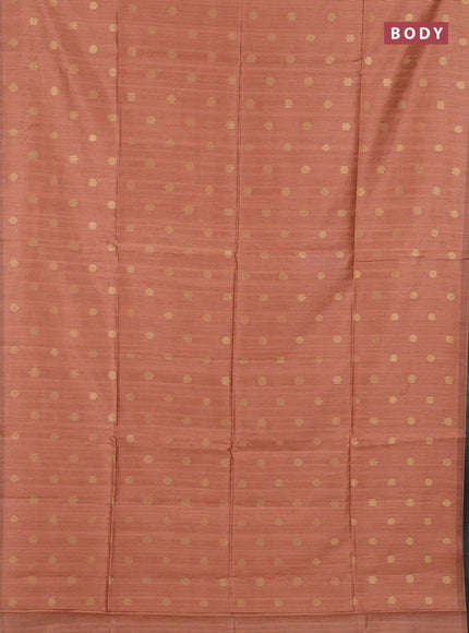 Art dupion saree orange shade and beige with allover zari woven buttas and printed pallu