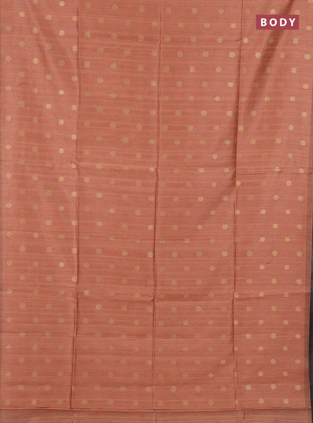 Art dupion saree orange shade and beige with allover zari woven buttas and printed pallu