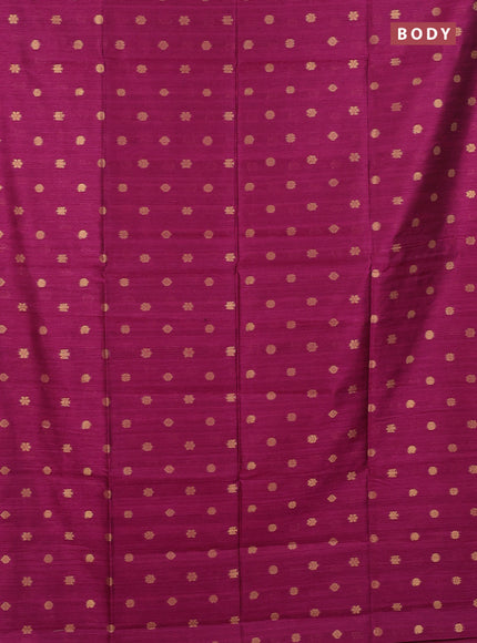 Art dupion saree dark magenta and beige with allover zari woven buttas and printed pallu