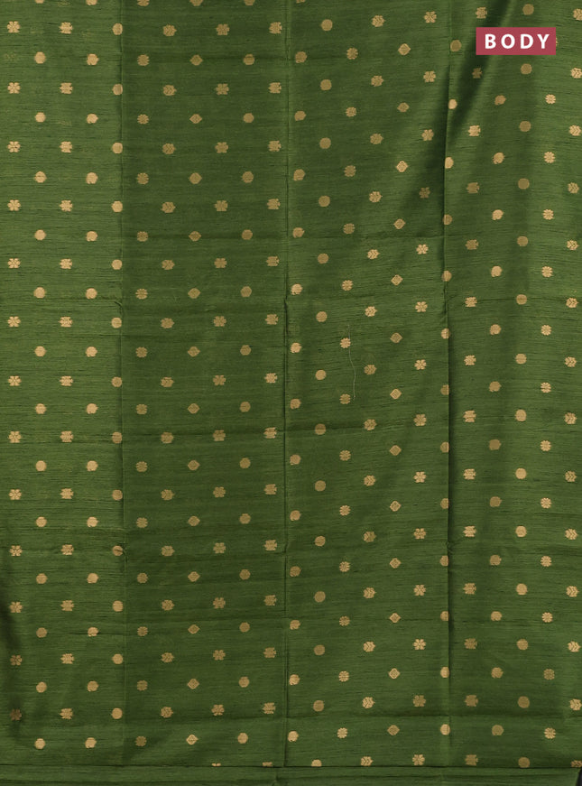 Art dupion saree sap green and beige with allover zari woven buttas and printed pallu