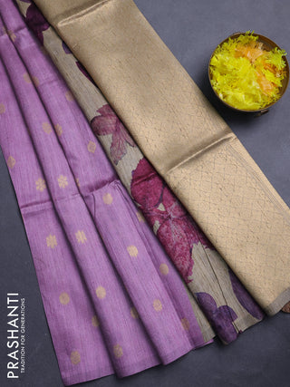 Art dupion saree mauve pink and beige with allover zari woven buttas and printed pallu