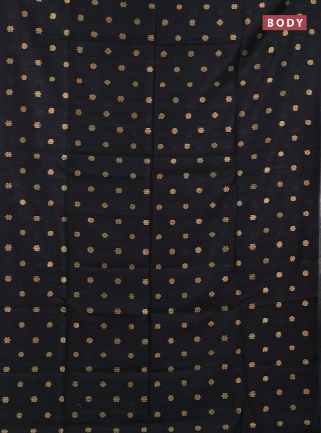 Art dupion saree black and beige with allover zari woven buttas and printed pallu