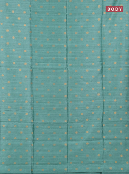 Art dupion saree teal green and beige with allover zari woven buttas and printed pallu