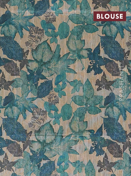 Art dupion saree teal green and beige with allover zari woven buttas and printed pallu