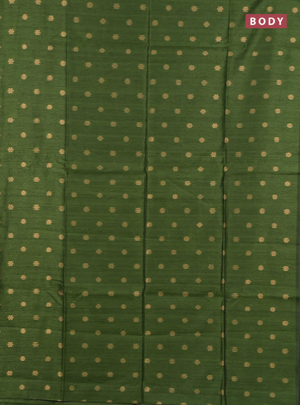 Art dupion saree mehendi green and beige with allover zari woven buttas and printed pallu