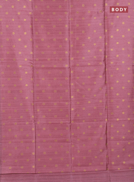 Art dupion saree mauve pink and beige with allover zari woven buttas and printed pallu